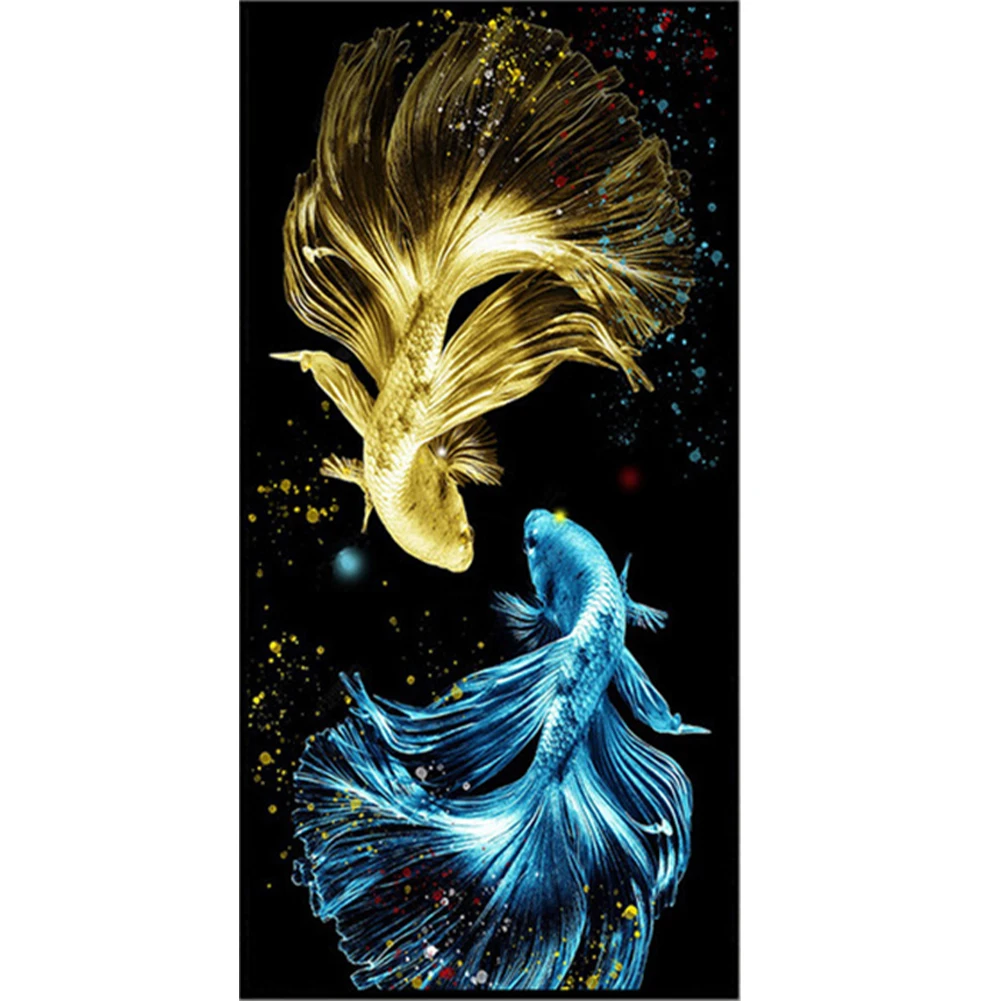 

5D Diy Diamond Painting Double Fish Two Color Art Rhinestone Square/round Diamond Embroidery Mosaic Bead Home Decoration Gift