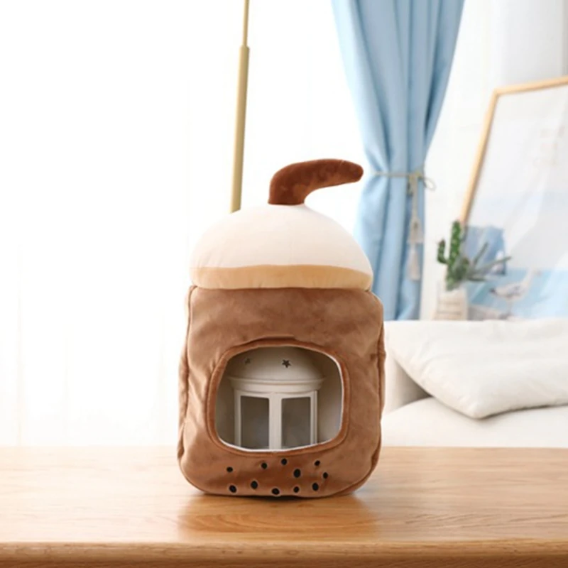 

Cartoon Milk Tea Shaped Plush Hat Funny Beverages Drinks Stuffed Toys Headgear Warm Earflap Cap Performance Photo Props