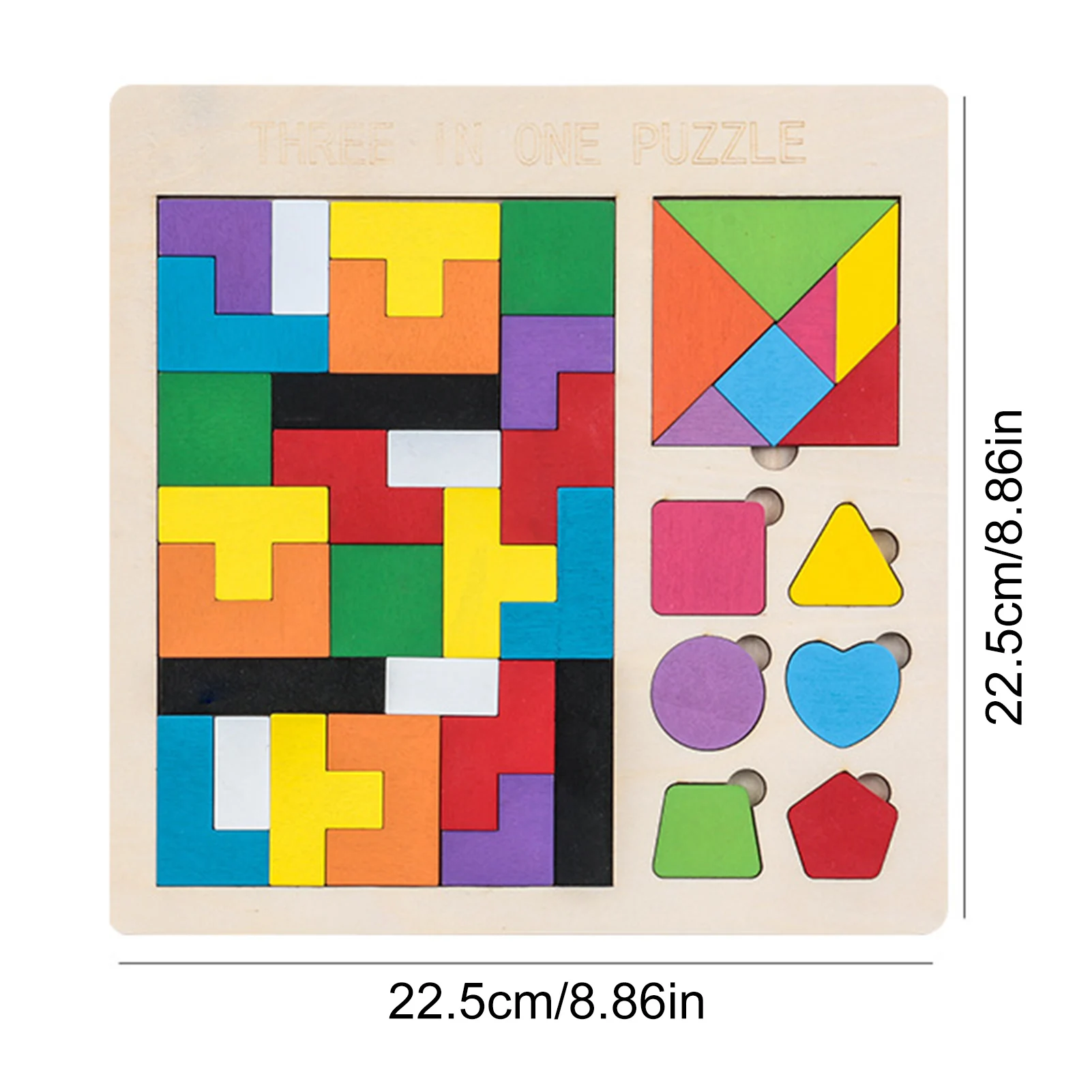 

Kids Three in One Wooden Tetris Puzzle Toy Children Educational Wood Toy Tangram Puzzle DIY Montessori Jigsaw Puzzle Board Set