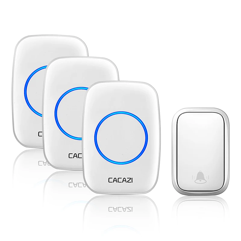 1 button 3 receiver CACAZI беспроводной без батареи требуется датчик дверного звонка умный дом автономный звонок кольцо колокольчик США ЕС Великобритания AU Plug приемник - Цвет: 1 button 3 receiver