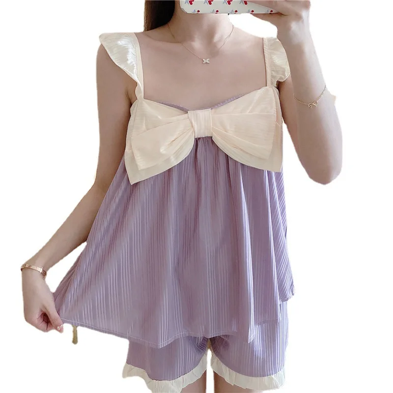 

Women's pajamas summer ice pajamas Korean fairy style sweet lovely sling suit can be worn out of fashion home clothes