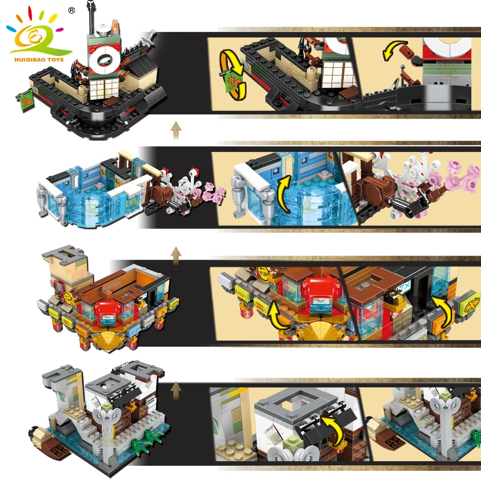 

HUIQIBAO 1075Pcs Urban Ninja City House Model Building Blocks City Fight Ninja KAI JAY Weapon Figures Bricks Toys Children Gifts