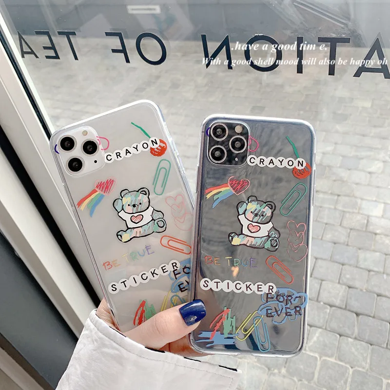 Милый мягкий чехол с граффити медведем для Samsung A72 A52 A21 A21S A30 A50 A70 A51 A71 S9 S10 S20 FE S21 Note 9