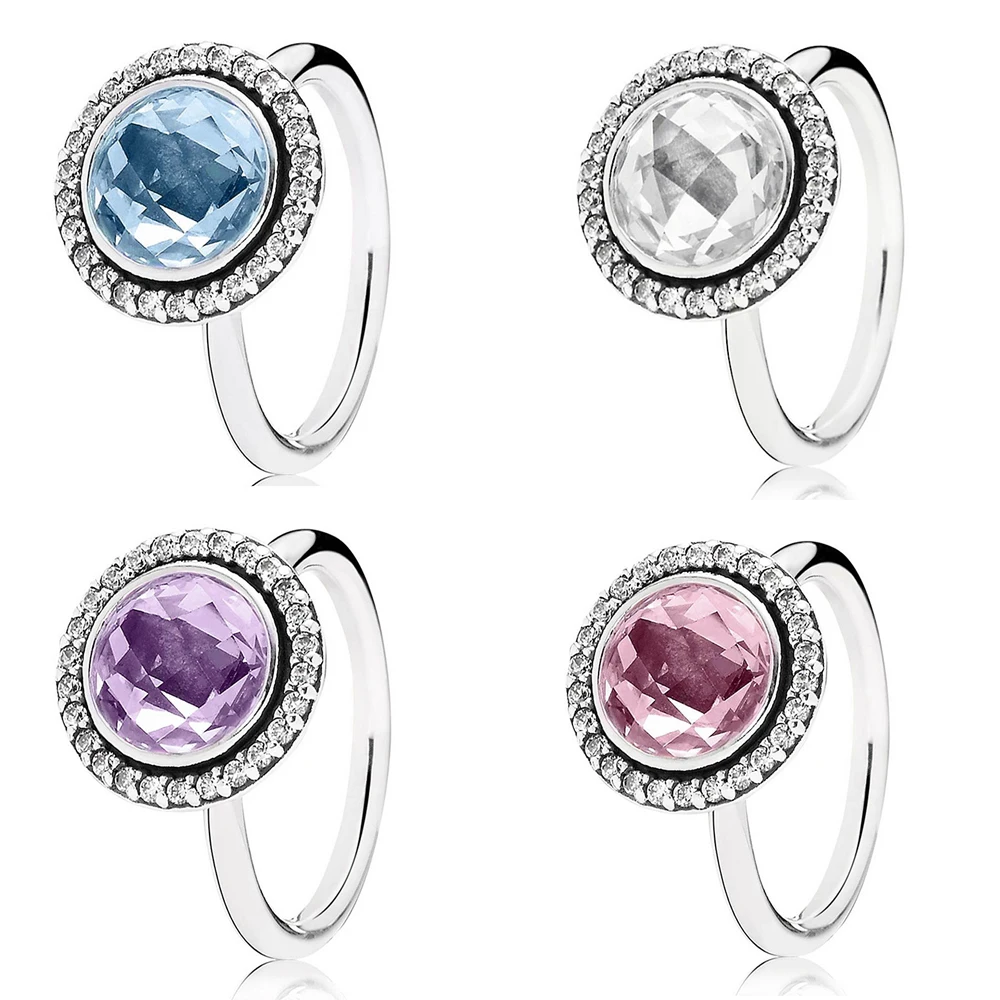 

Real 925 Sterling Silver Ring For Women Sparkly Pink Ring With Crystal Birthday Party Gift Fashion Jewelry