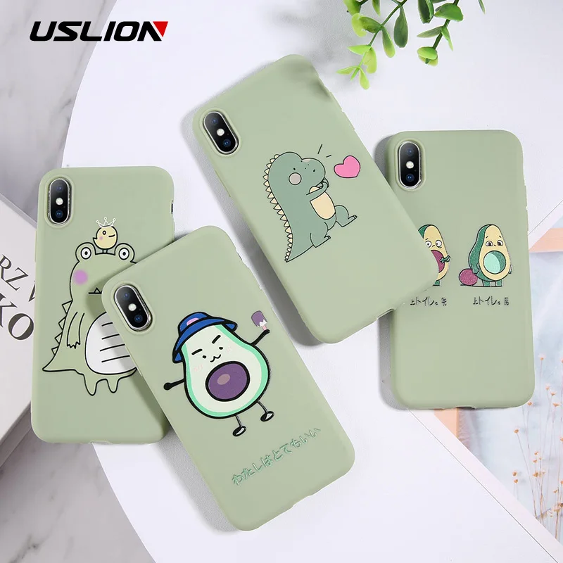 USLION мультяшный динозавр авокадо чехол для телефона для iphone 11 Pro X XR XS MAX 7 6 6S 8 Plus силиконовый чехол с сердечком Мягкий ТПУ чехол