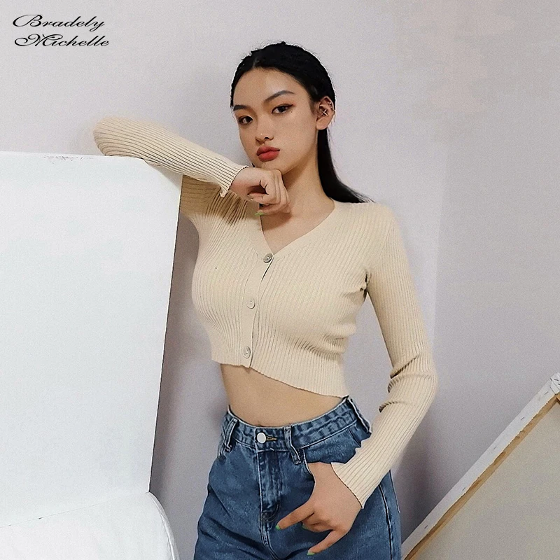 Женский трикотажный кардиган BRADELY MICHELLE однобортный эластичный с V-образным