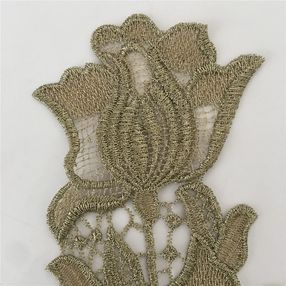 Модный стильный Золотой вышитые кружевной воротник Кружевная аппликация