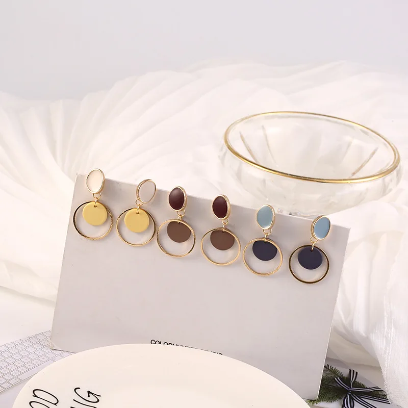 

2020 New Fashion Simple Double Round Circle Drop Earrings For Women Statement Geometry Dangle Earrings Trend Vintage Jewelry
