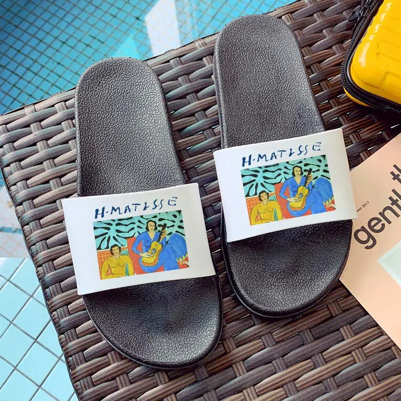 

Hot Summer Funny shoes 2021 Open Toe Flip Flops Comfortable Vintage outdoor Beach slides Printed Women's Non-slip Slides