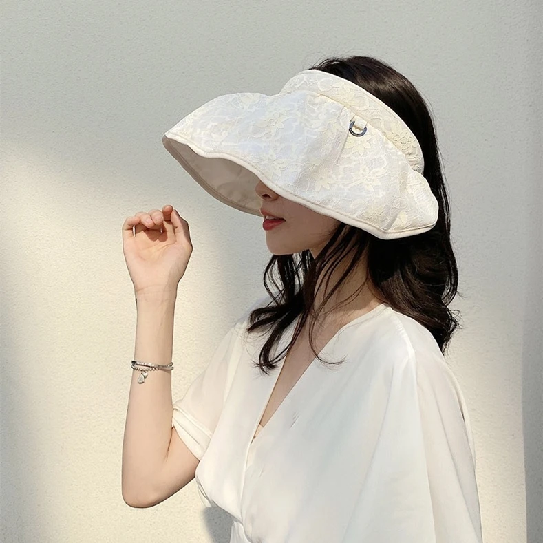 

OMEA козырек оболочки цветочные кружева шляпа летняя шляпа с широкими полями, защита от солнца, кепки для женщин класса люкс регулируемая повязка на голову пляжная шляпа модная одежда