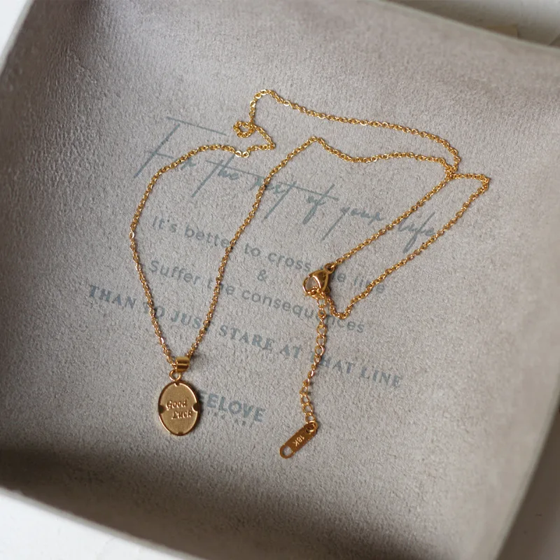 Amaiyllis Good Luck Small Gold Coin Oval Clavicle Chain Necklace Pendants For Women's Steel Plated | Украшения и аксессуары