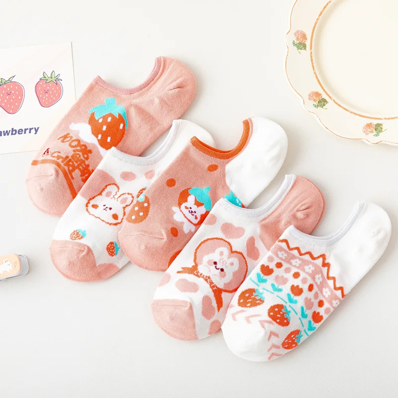 

Cute Japanese Bunny Asakuchi Socks Sweet Soft Girl Pink Strawberry Student Fashion Comfortable And Breathable Short Socks Female