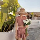 Купальник с короткими рукавами и высокой талией, однотонный пляжный костюм, бикини, Купальная юбка, 2021