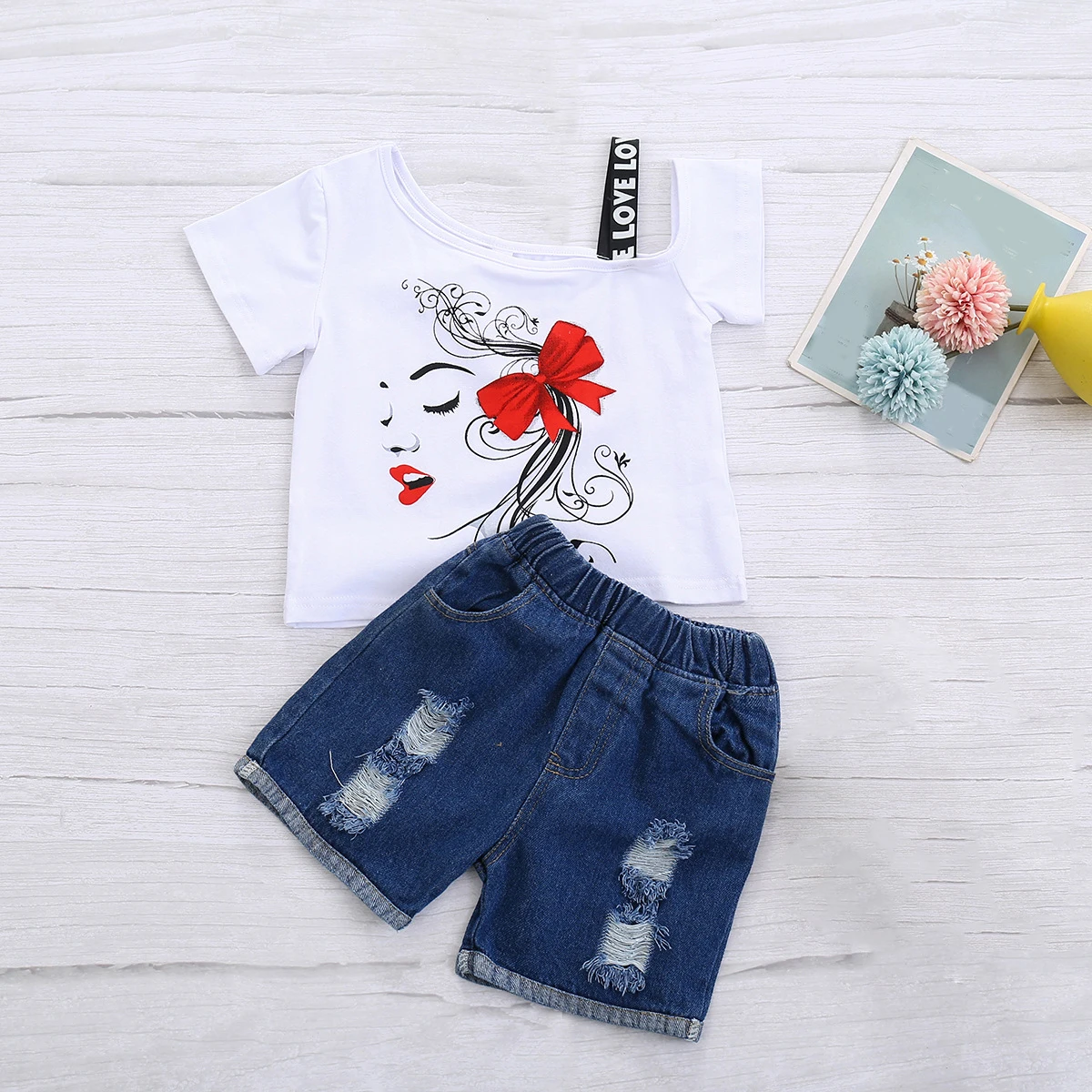 

2022 Summer Girl Set Fashion T-Shirt+Denim Shorts 2Pcs Kid Clothes Girl Children Clothing Set For 1-5 Years
