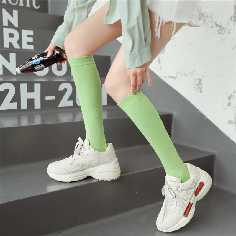 Kawaii Japanese Harajuku Candy Knee High Y2K Socks for Women Cute Girls Preppy Style College White Orange Pink Cotton Socks Y2K