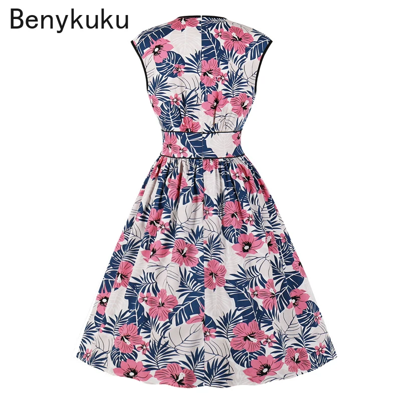Цветочный принт винтажное пин-ап платья девушки 50-х годов Ретро Хепберн одежда