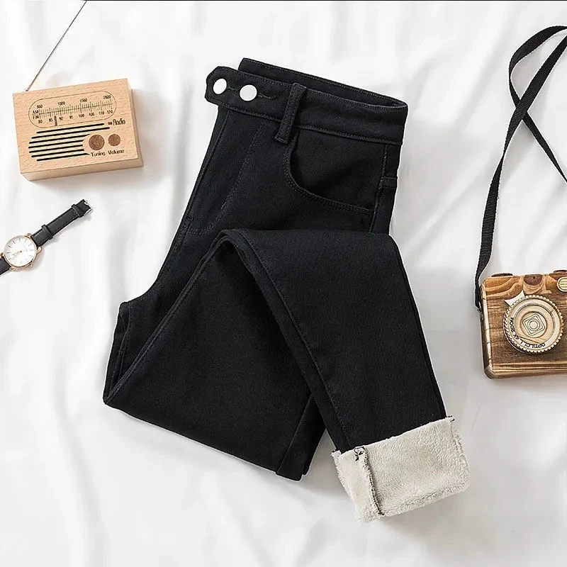 

High Waist Woman Pencil Pants New Autumn Winter Denim Stretch Waist Slim Multi-size Slim Thicken Jeans For Women Skinny Trousers