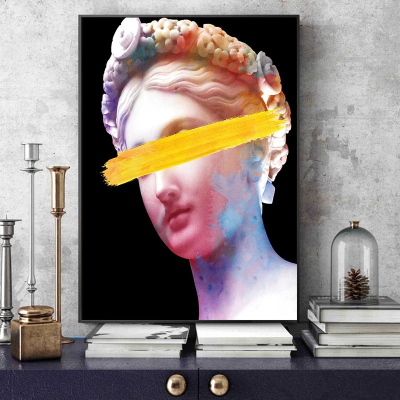 

Black White Vaporwave Sculpture of Flora Canvas Painting Posters Ancient Greece Goddess Wall Art Cover Face Prints for Home