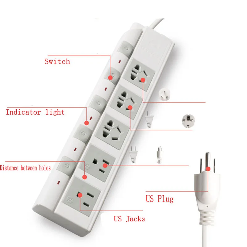Удлинитель питания с защитой от перенапряжения штепсельная вилка стандарта США 5