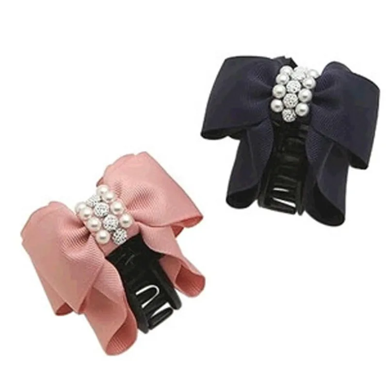 

Women Girls Elegant Bowknot Bow Rhinestone Pearl Barrette Hair Claw Clamps Hair Hair Clip Claws Solid Color Accessories Hairpin