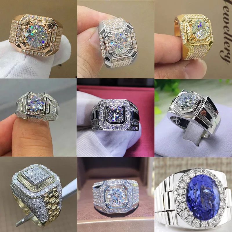 

Fashion Gold Color 2.0 Carat White Crystal CZ Ring For Women Men Hip Hop Full Crystal Engagement Ring Wedding Band Party Jewelry