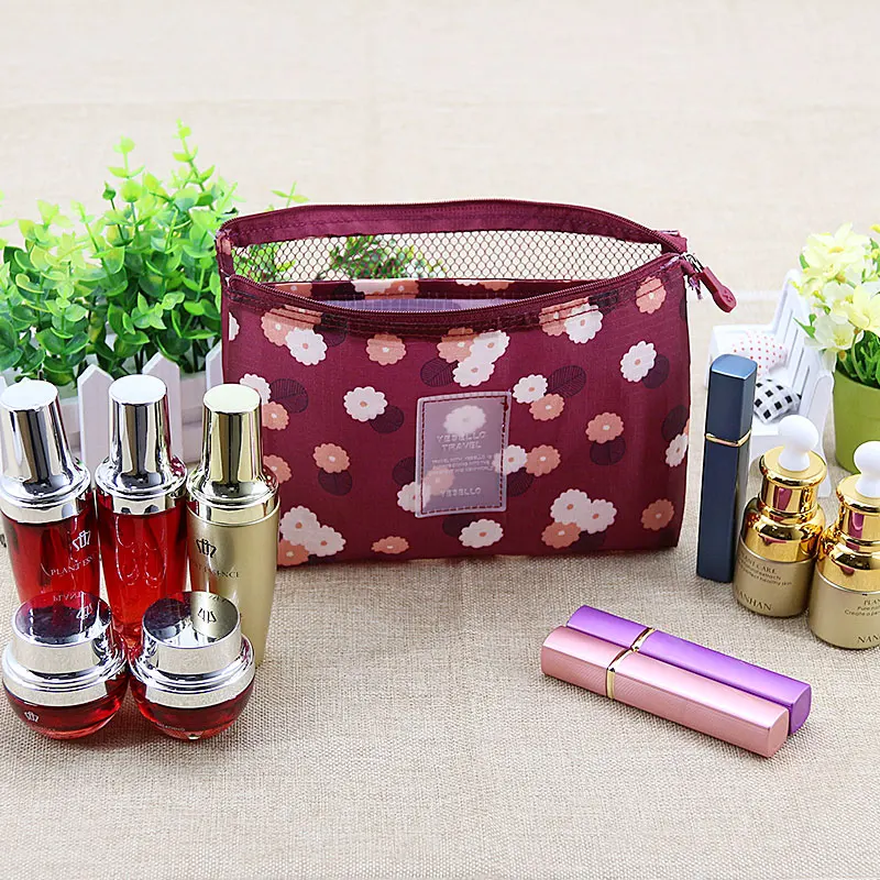 

Nylon Women Travel Cosmetic Storage Bag For Make up Carry Toiletry Bags Mesh Pockets Makeup Tools Organizer