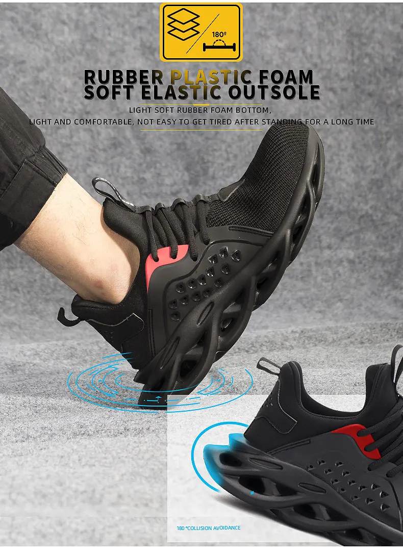 Summer Safety Shoes Men Boots Anti-Smashing Construction Work Sneakers Lightweight Steel Toe Cap Work Shoe Lace Up Hiking Shoes