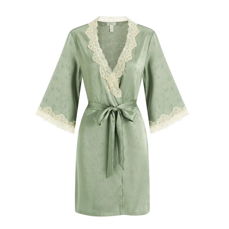 

Silk Robe Sleep Suit Womens Lace Satin Pajamas Gown Set V-neck Cami Nighties Wear Pijama Home Nightwear Spring Nightdress