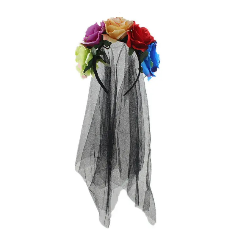 Fashion Ladies Girls Day of the Dead Red Rose Headband Headdress Flowers Halloween Hat |