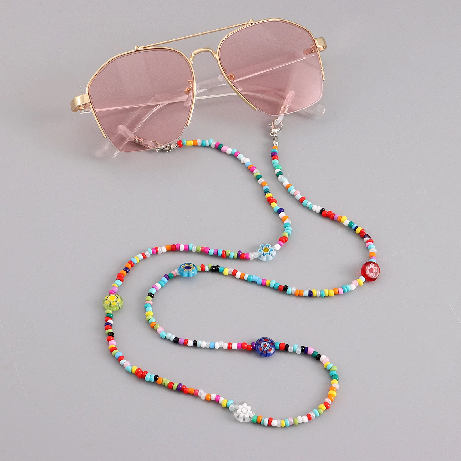 

Y2K цветные бусины Радужный шар глина цветок смайлик маска ремешок женские фрукты очки цепочки держатель маски шнур для очков ювелирные изде...
