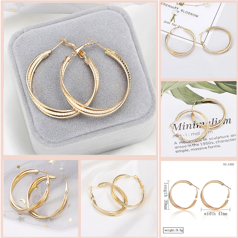 Большие серьги-кольца для женщин массивные круглые украшения бижутерия