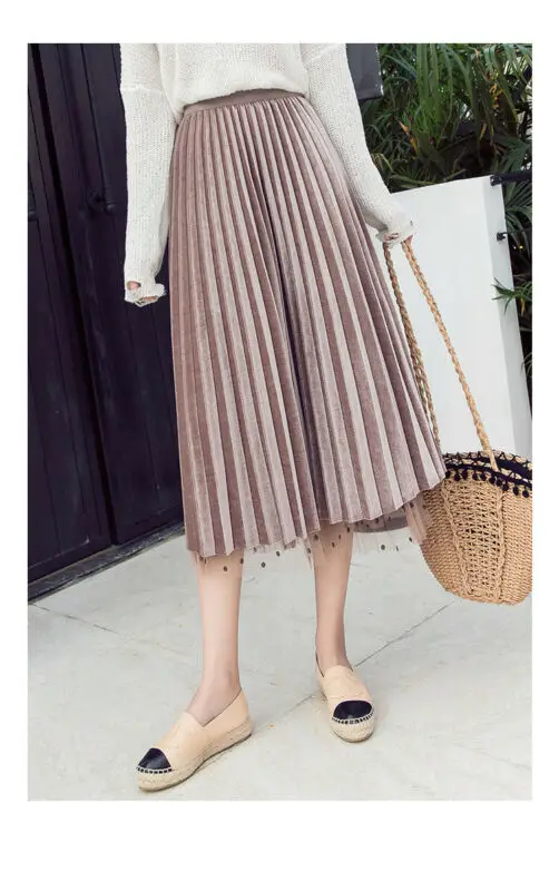 

Women High Waist Spotted Mesh Tutu Skirt Sheer Velvet Pleated Long Party Dress