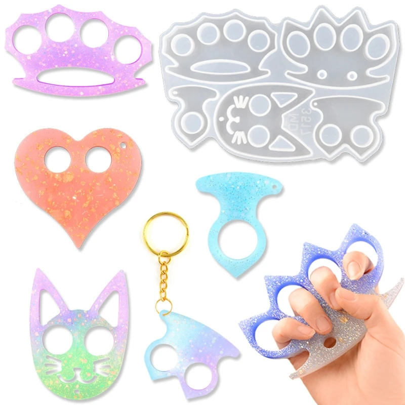 

2Pcs DIY Self-Defense Finger Keychain Mold Epoxy Resin Mold Anti-Wolf Knuckles Keyring Resin Silicone Mould Jewelry Tool