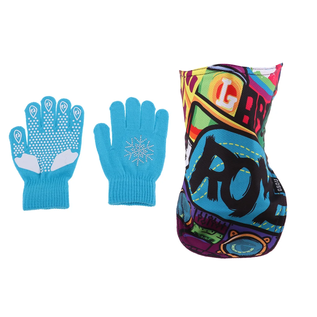 Kids Thermal Face Mask Cover Scarf Neck Warmer Gaiter Wrap and Knit Gloves Stretch Winter Glove for Boy Girl (Age age 6-13 ) | Спорт и