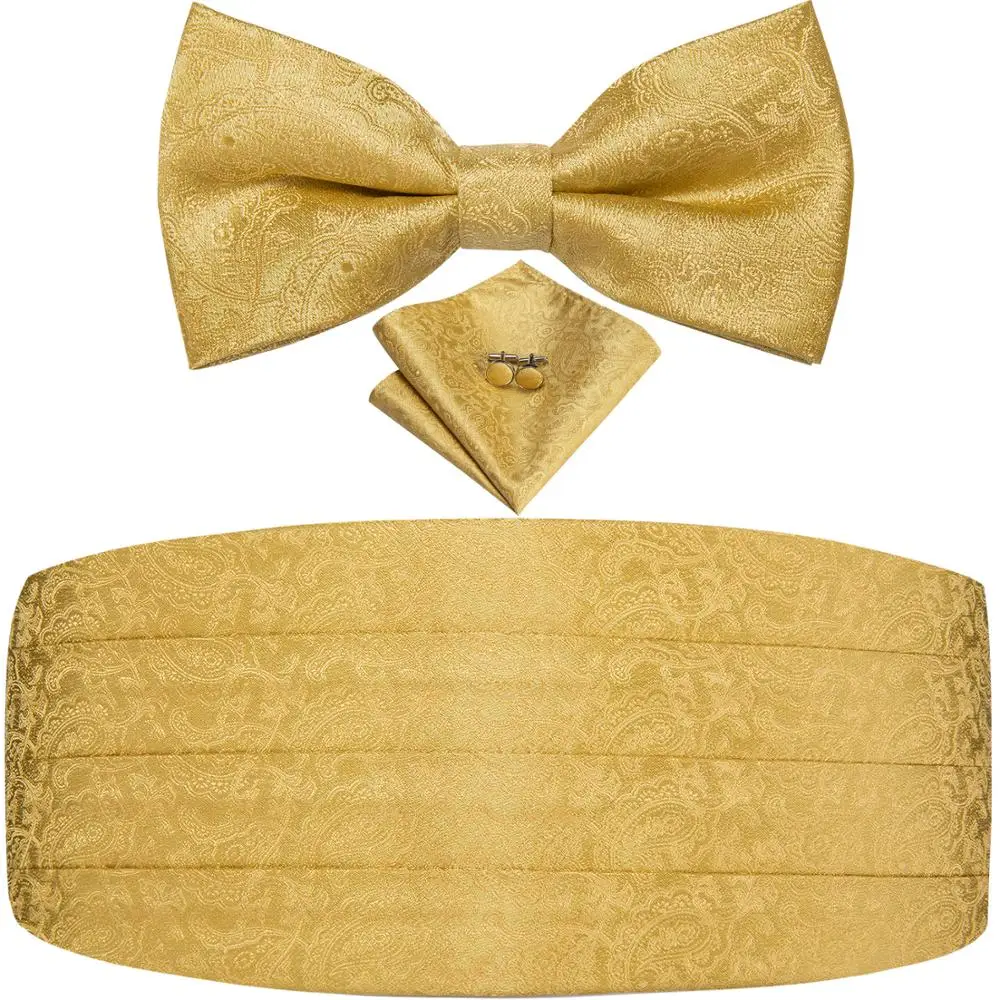 YF 2015 Hi Tie роскошный свадебный Cummerbund набор галстуков бабочек золотой цветочный