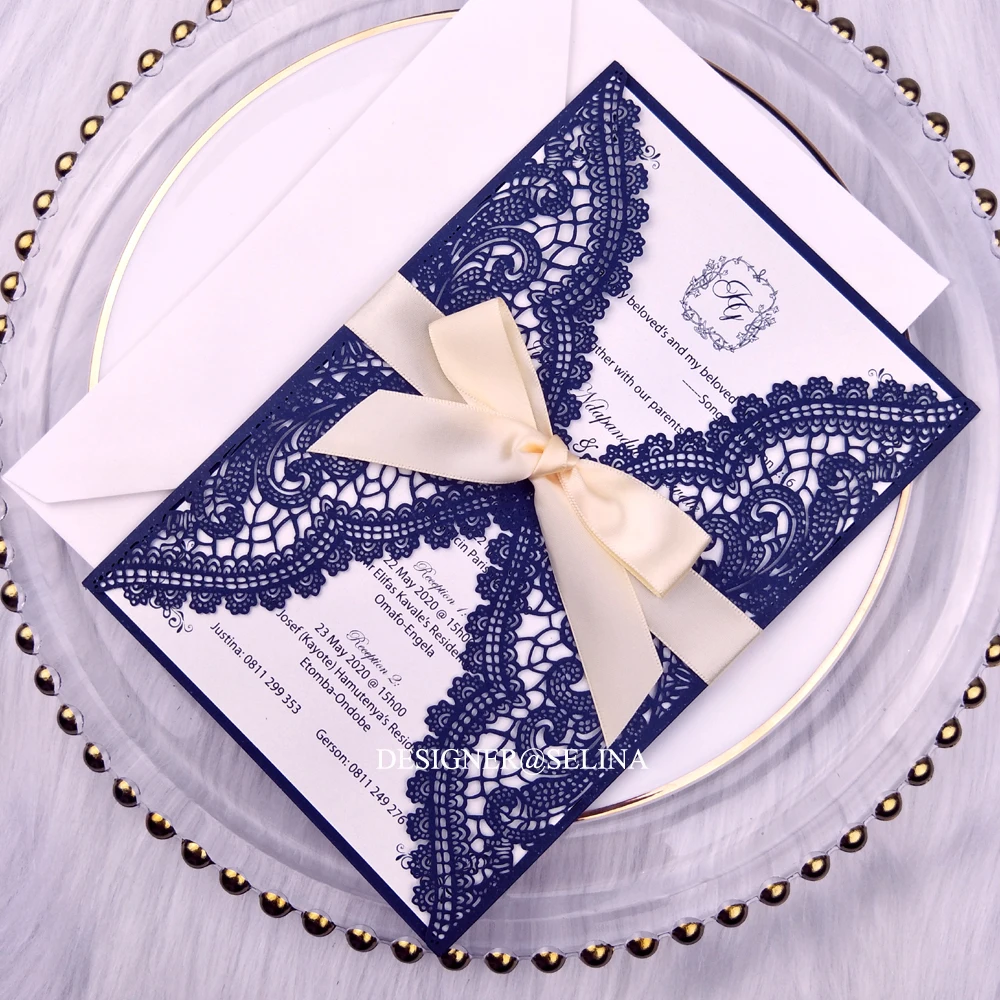 50 шт. темно-синие свадебные приглашения со стандартным лазерным вырезом