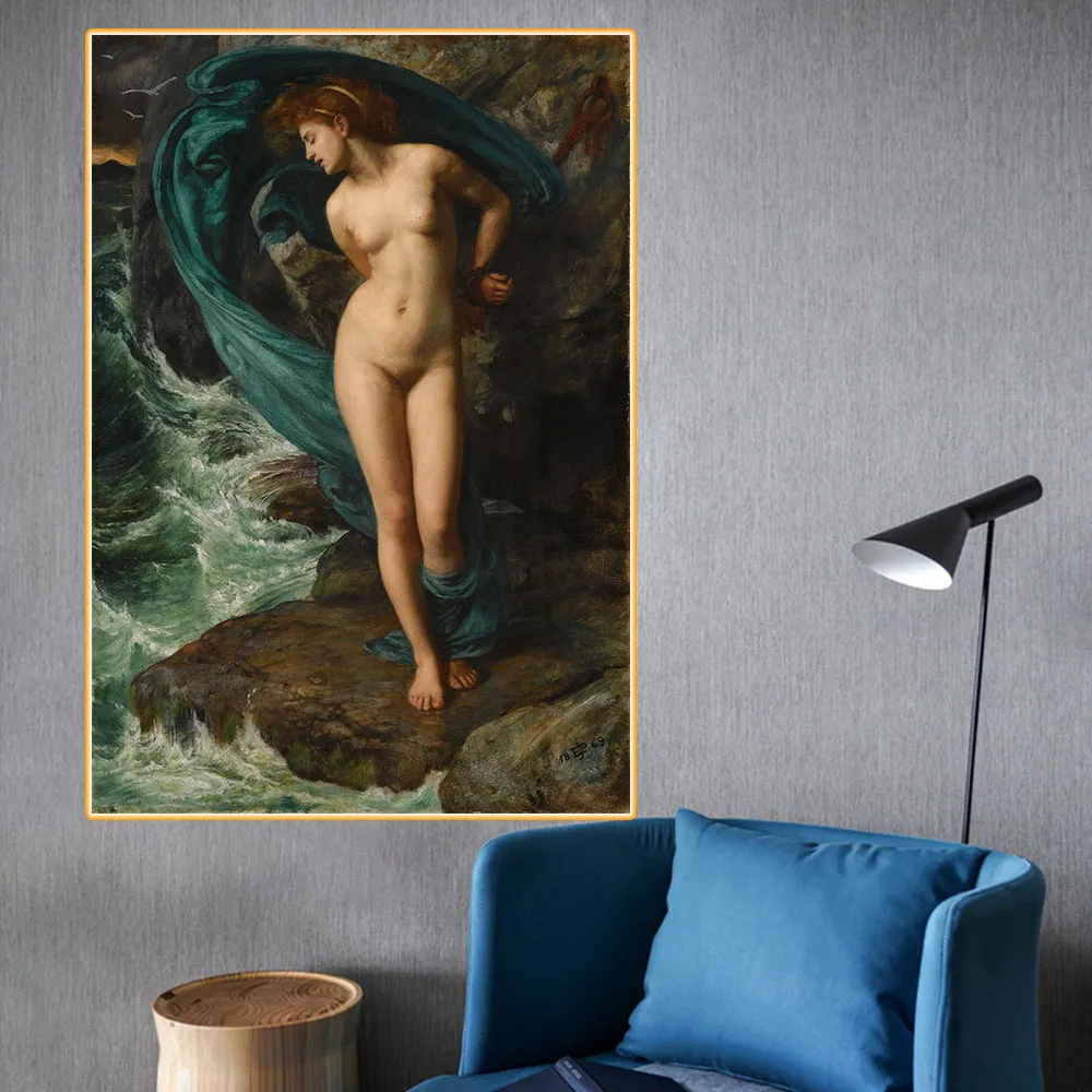 Citon Canvas Art Oil Painting Edward John Poynter《Andromeda》World Famous Artwork Picture Modern Wall Decor Home Decoration | Дом и сад