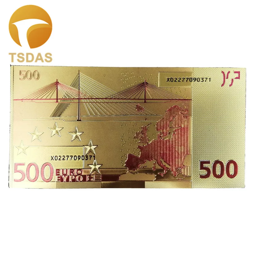 

100Pcs/Lot Euro Gold Banknote in Colors 500 Euro Bank Note in 24K Gold Plated For Collection