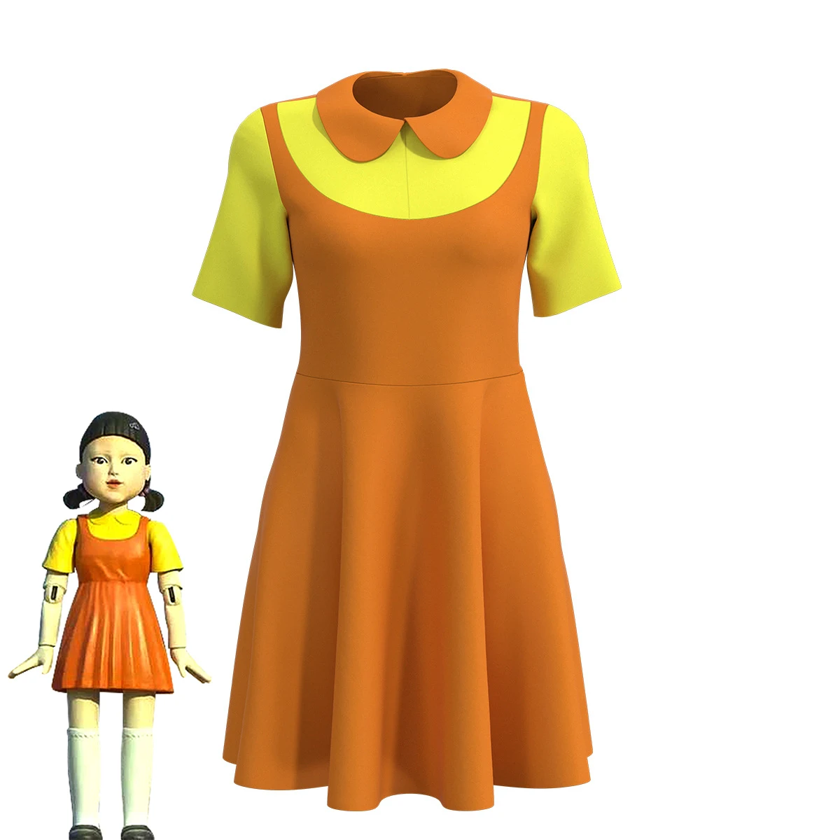 

Хэллоуин Круглый шесть кальмар игра косплей костюм Ролевые игры вечевечерние НКА шоу одежда 123 деревянный человек марионетка платье малыш ...