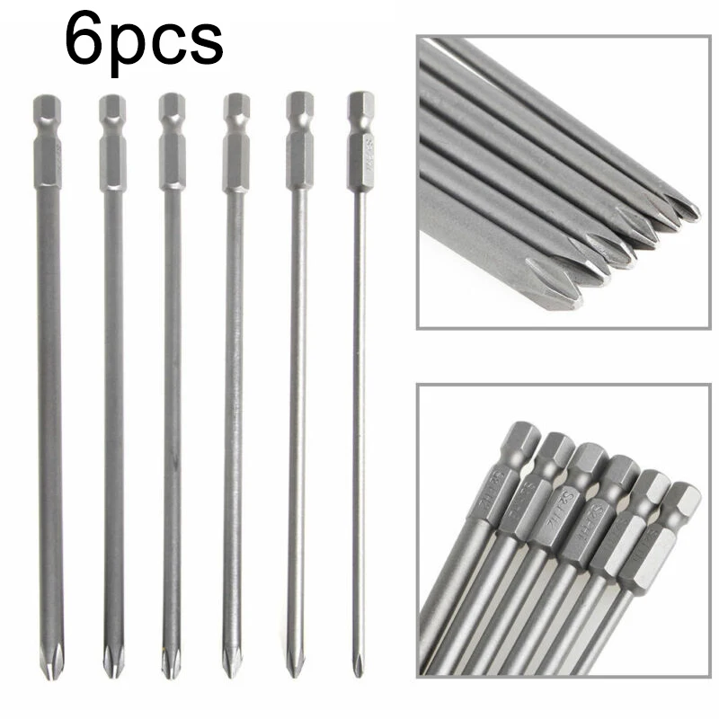 

6pcs 150mm Screwdriver Bits Long 1/4" Hex 3-6mm Magnetic Cross Driver Non-slip