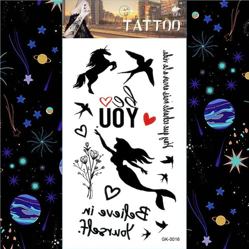 Каллиграфия текстовые фразы временные татуировки наклейки Мандала Русалочка и