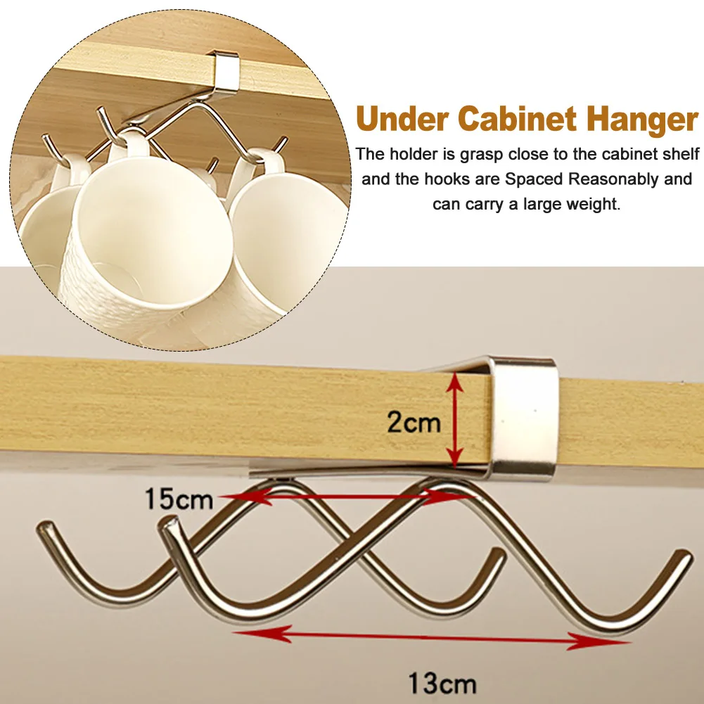 

2pcs Beer Glass Stainless Steel Brush Bathroom Under Cabinet Hanger Kitchen Mug Holder Space Saving Drying Rack With 4 Hooks