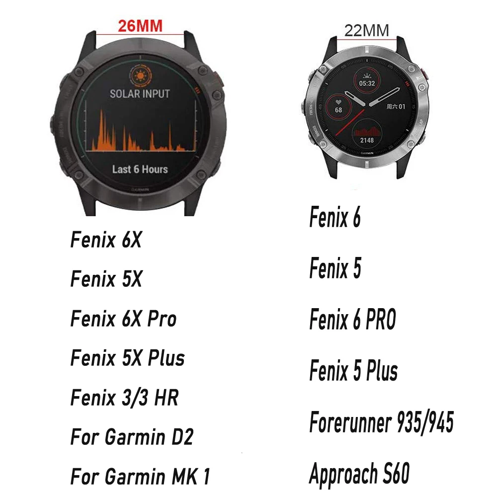 Ремешок из силикагеля и кожи Forerunner 935/945 для Garmin Fenix 6 6X Pro 5 5X Plus 3/3HR быстрая посадка 26