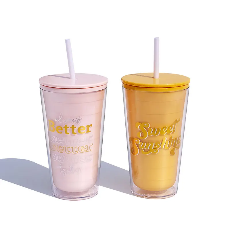 

1pc Hot Sale Straw Cup Milk Tea Cup Drink Cup Water Cup Double-deck Large Capacity Water Cup Plastic Cup Drinkware Water Bottles