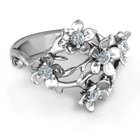 huitan romantic silver color flower rings bridal wedding ceremony party dazzling cubic zircon creative design elegant women ring