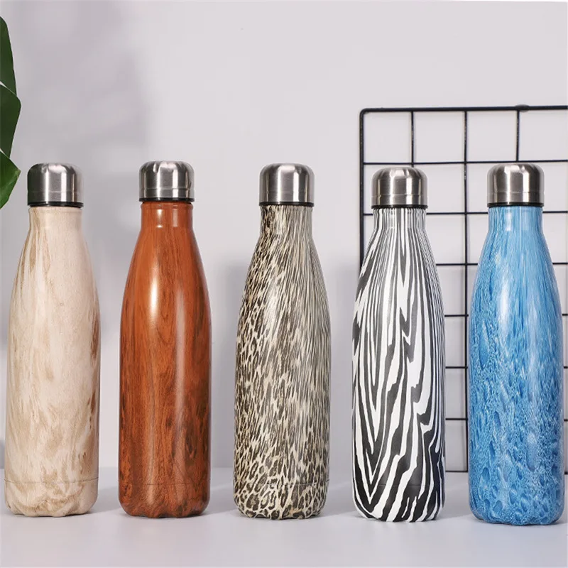 Леопардовый термос колба креативная деревянная бутылка для воды из нержавеющей