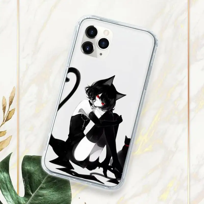 

Anime Loli Gothic Cat Phone Case Transparent for iPhone 11 12 mini pro XS MAX 7 8 6 6S Plus X 5S SE 2020 XR