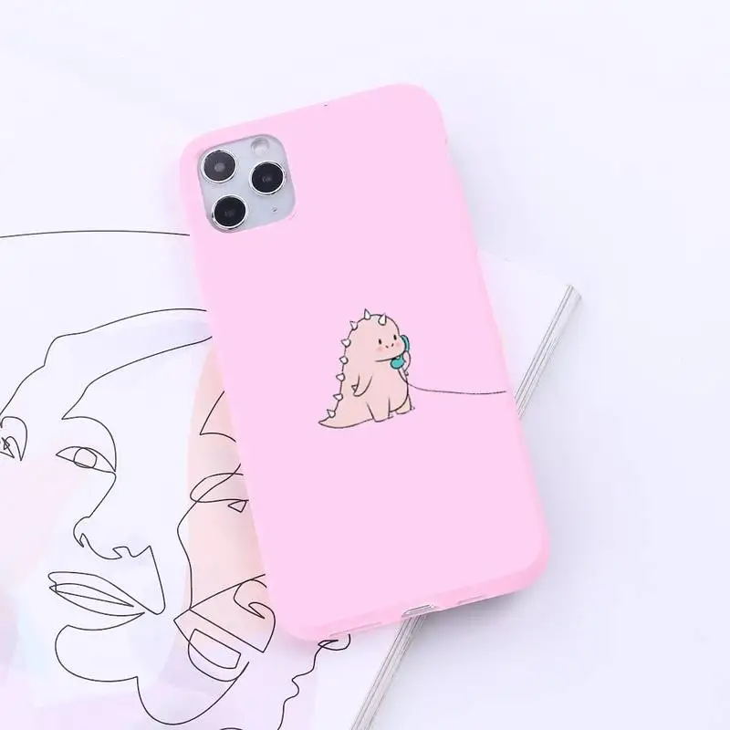 

Cute Cartoon Animal Dinosaur Couple Phone Case Candy Color for iPhone 6 7 8 11 12 s mini pro X XS XR MAX Plus