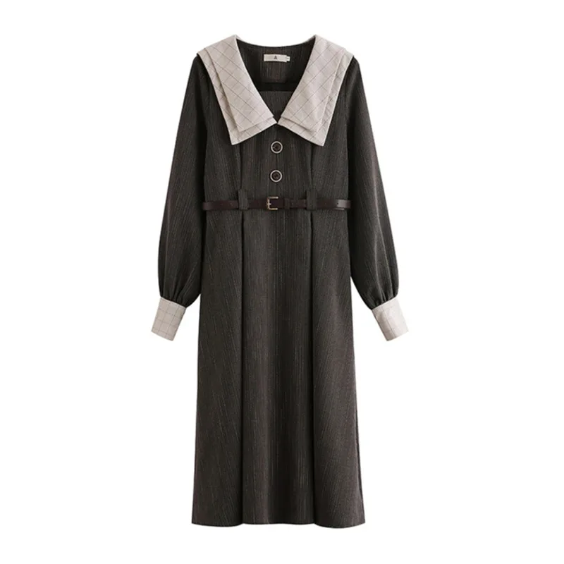 

retro doce longo-mangas compridas vestido novo temperamento feminino cintura alta primeiro amor a linha saia com decote em