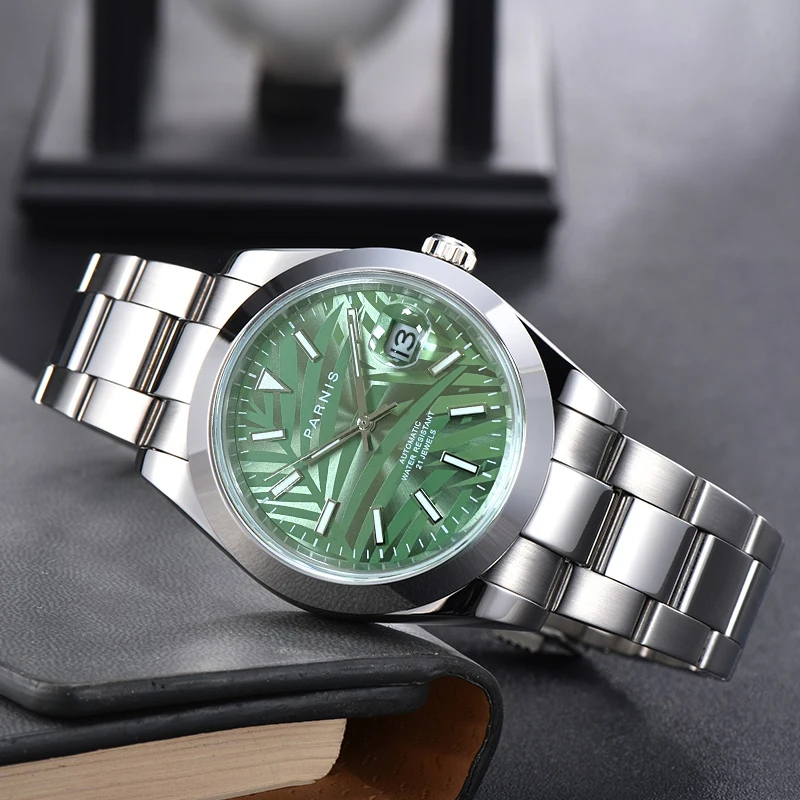 Miyota 8215 New Arrival Parnis Green Dial Men's Watches Calendar Sapphire Glass Automatic Mechanical Men Wristwatch Nordic style |